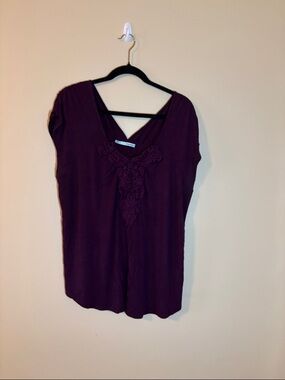 Maurices Plum Embroidered V-Neck Blouse